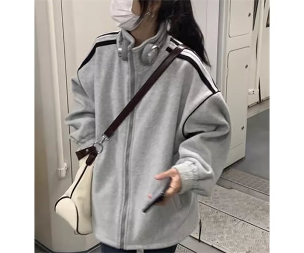 レディース トップス パーカー スウェット ジャージ ミドル丈 長袖 スタンドカラー ファスナー 厚手 ベルベット シンプル カジュアル おしゃれ かっこいい ラフ メンズライク ボーイッシュ