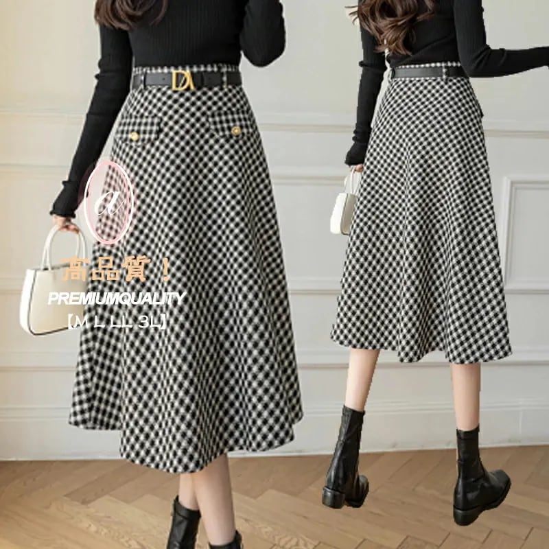 チェック　膝丈スカート　ミモレ丈スカート タイトスカートティアードスカートバルーンスカートプリーツスカートフレアスカートラップ（巻き）スカートエスカルゴスカートギャザースカートコクーンスカートサーキュ