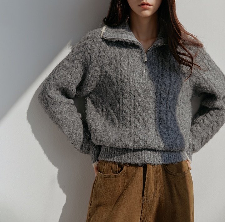 [common unique] ドトムウールケーブルカラーリングハイネック集業ニット