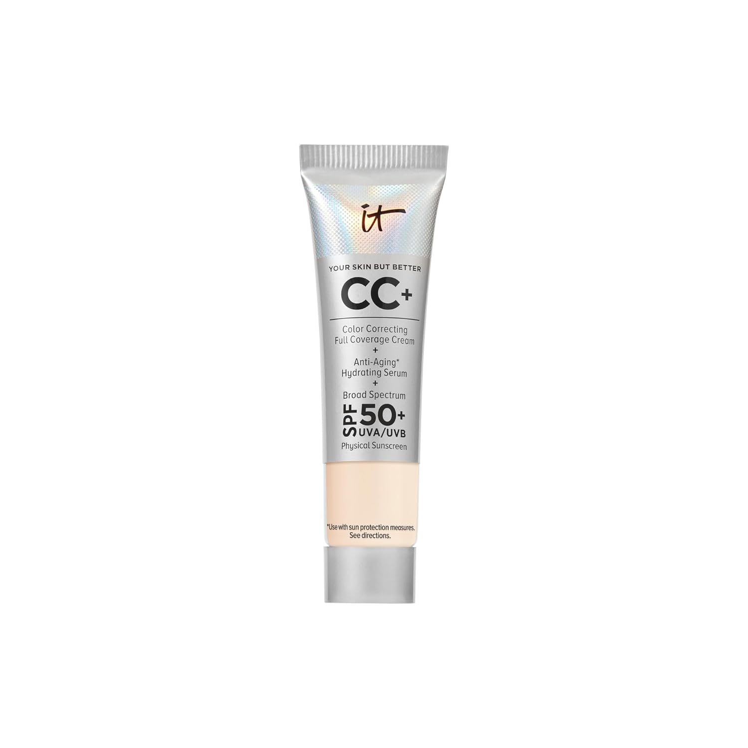 ITコスメティックCC+クリームトラベル - SPF 50+カラー補正機能付きアンチエイジングハイドレーティングセラムヒアルロン酸+ペプチド最大24時間着用全肌タイプ- 0.4フロス