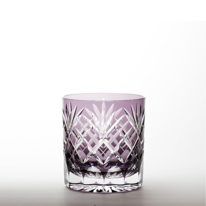 江戸切子 焼酎グラス ロックグラス オールド ムラサキ 剣矢来重文様 日本製 化粧箱入り 切子 ギフト包装 プレゼント
