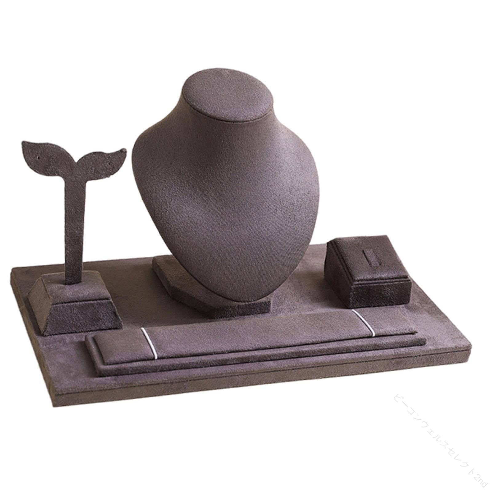 【イベント特典】アクセサリー 収納 展示用 什器 ジュエリーディスプレイ セット 5点 ベルベット調 ネックレススタンド トルソー 首マネキン ブレスレット イヤリング リングホルダー 化粧台 インテ