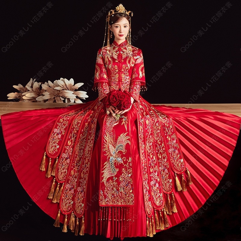 2023秋冬新婦結婚ショー禾服中国式嫁入りドレス敬酒ショーと出閣喜服龍鳳衣-72