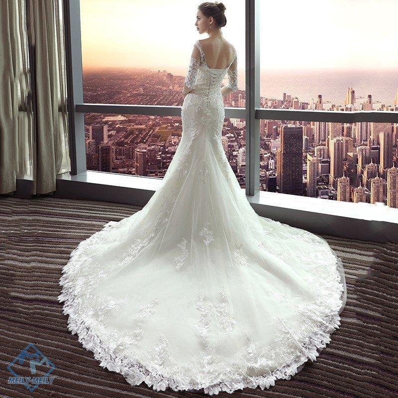 ウェディングドレス マーメイドライン 結婚式 ウエディングドレス 花嫁 長袖 ロングドレス 披露宴