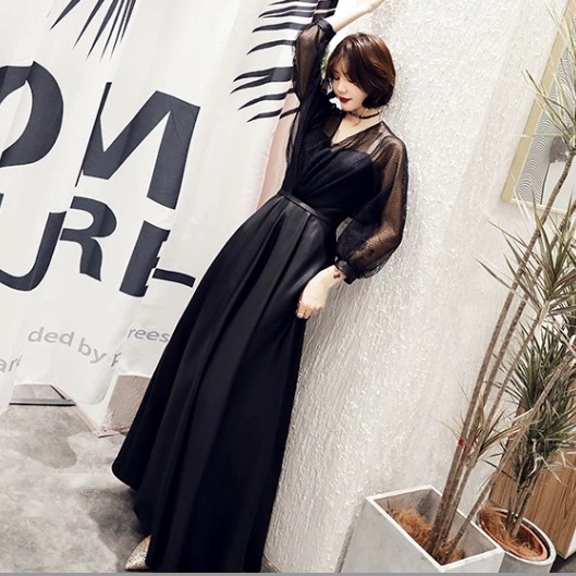 レディース ドレス 衣装 ロングドレス ワンピース ワンピースドレス ステージドレス ロング丈 フレア 長袖 Vネック シースルー 胸元 ウエストマーク 背中見せ バックシャン かわいい 大人可愛い
