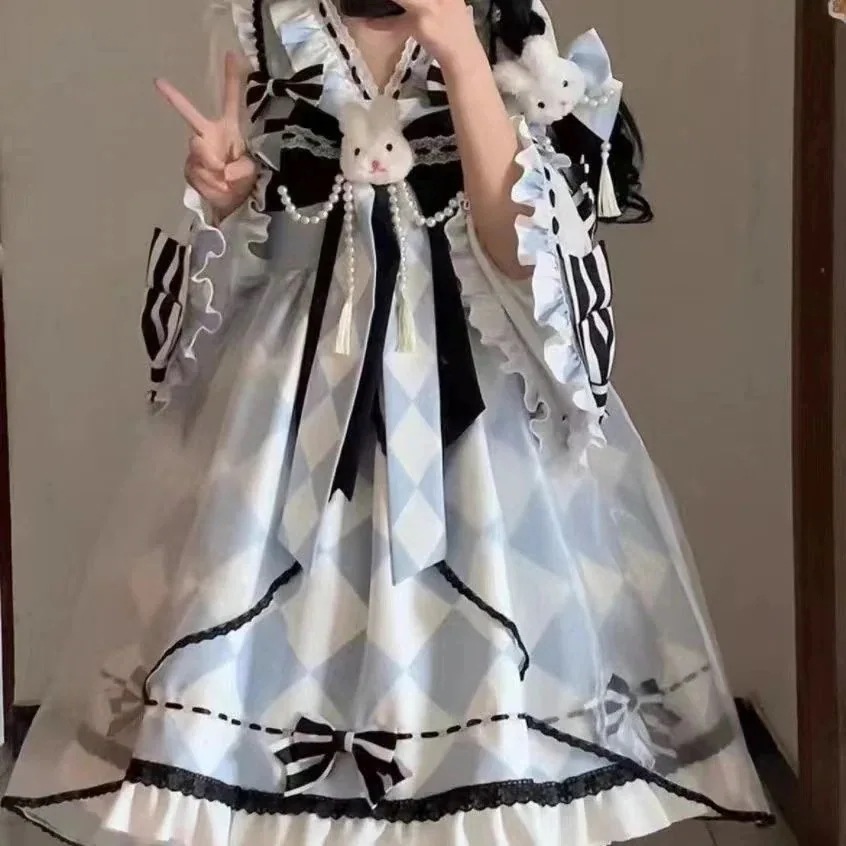 原神コスプレ衣装ポーカーラビットプリントロリータキュートでスイートなjskサスペンダースカートロリータドレス