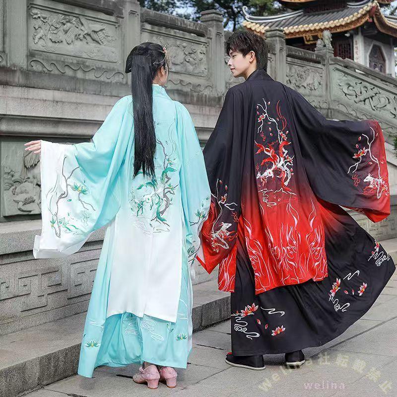 中華服上下セット 男女兼用唐装豪華狐刺繍 Welina（株） オリジナルチャイナ風コスプレ ステージ漢服 白青黒赤おしゃれ中華コスチューム