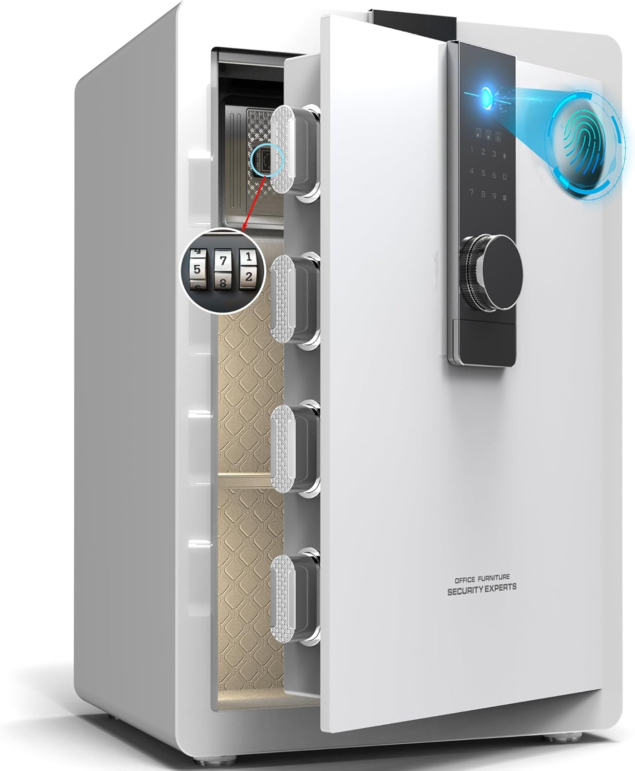【強化版】超大 家庭用 指紋認証 暗証番号 100L 金庫 壁に固定可能 盗難防止 警報アラーム 家庭用金庫 業務用/事務所/ホテル/店用/旅館 防犯金庫 A4 ファイル/宝石/貴重品/現金 保险箱