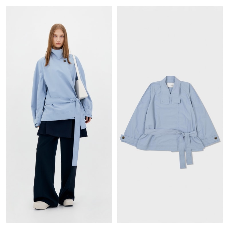 【LOW CLASSIC】 RAGLAN HALF TRENCH COAT : BLUE