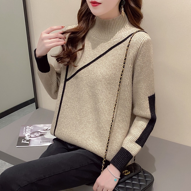トップス レディース ニットソー セーター ボトルネック M L XL 2XL 3XL 韓国 袖あり 通勤 着痩せ 長袖 ゆったり ストレート ワイド ニット かわいい 大人可愛い きれいめ シンプル