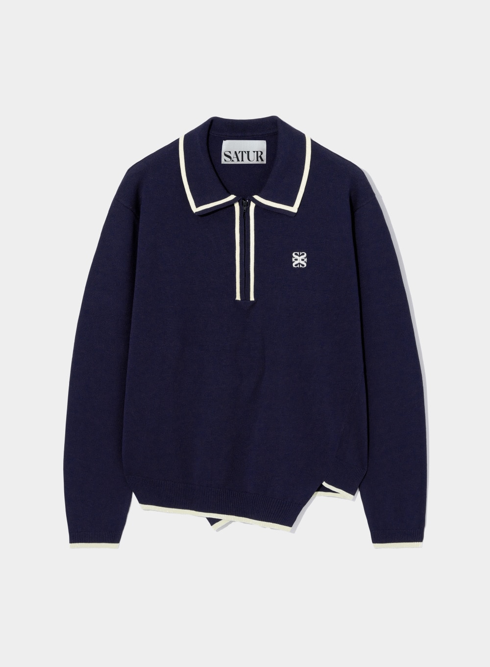 【SATUR】 DUBLIN UNBALANCED COLLAR HALF ZIP KNIT : NAVY PEONY