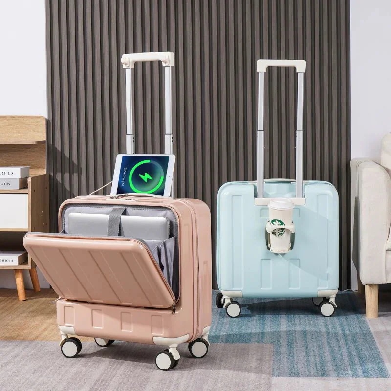 6色 フロント半開口 スーツケース レディース キャリーバッグ 18インチ ビジネスシャーシ 多機能USBポート