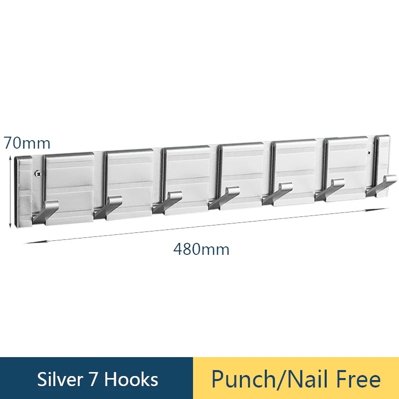 フックとハンガー用の粘着性の壁フック,コートラック,バスルームフック,1セット Silver 7 Hook