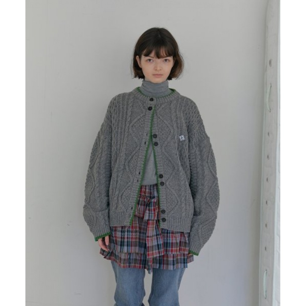コンテンツなし 20.ケーブルニットカーディガン _ グレー