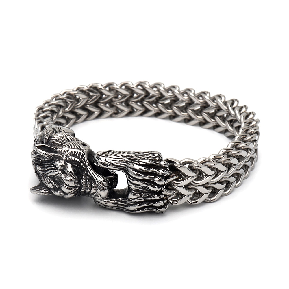 ステンレス ウルフブレスレット [b615]