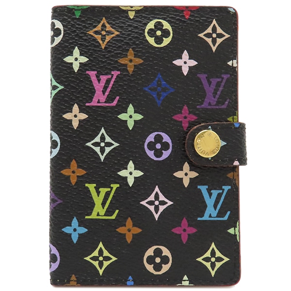 ルイヴィトン LOUIS VUITTON 手帳カバー カルネ ドゥ バル アジェンダ ミニ モノグラムマルチカラー ノワール ゴールド金具 黒 カード入れ パスケース M92652 SR0083【中古