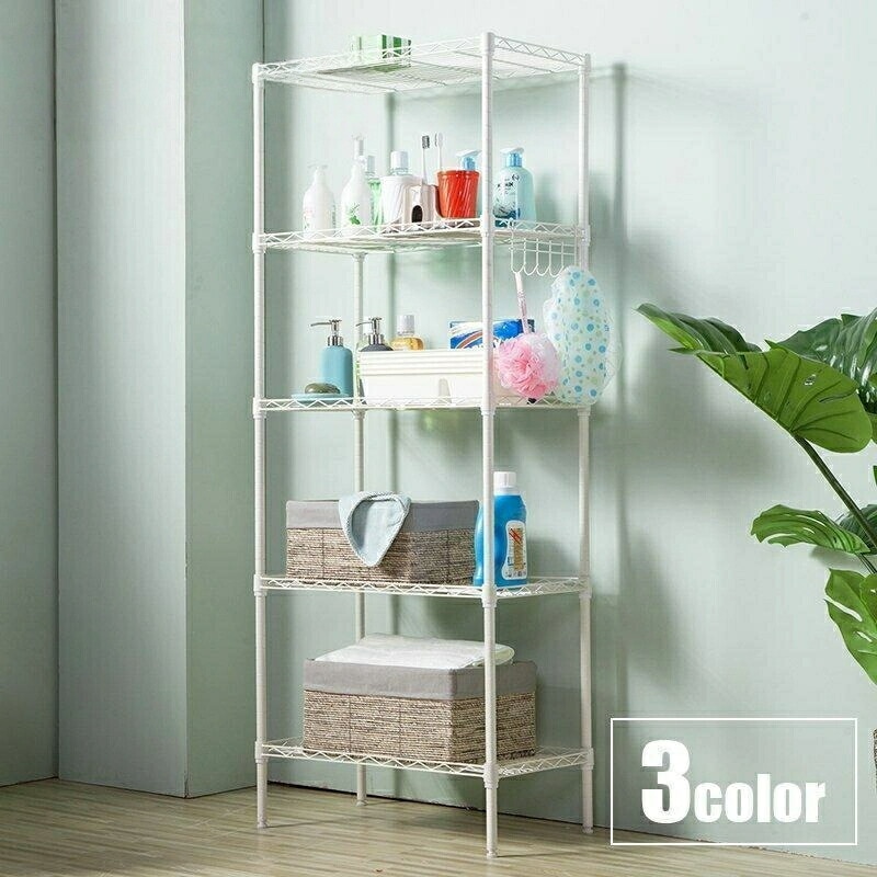 メタル製ラック スチールラック ワイヤーシェルフ 家具 収納 棚 5段 幅55cm 奥行30cm キッチン 台所 バスルーム サニタリー リビ 洗面所