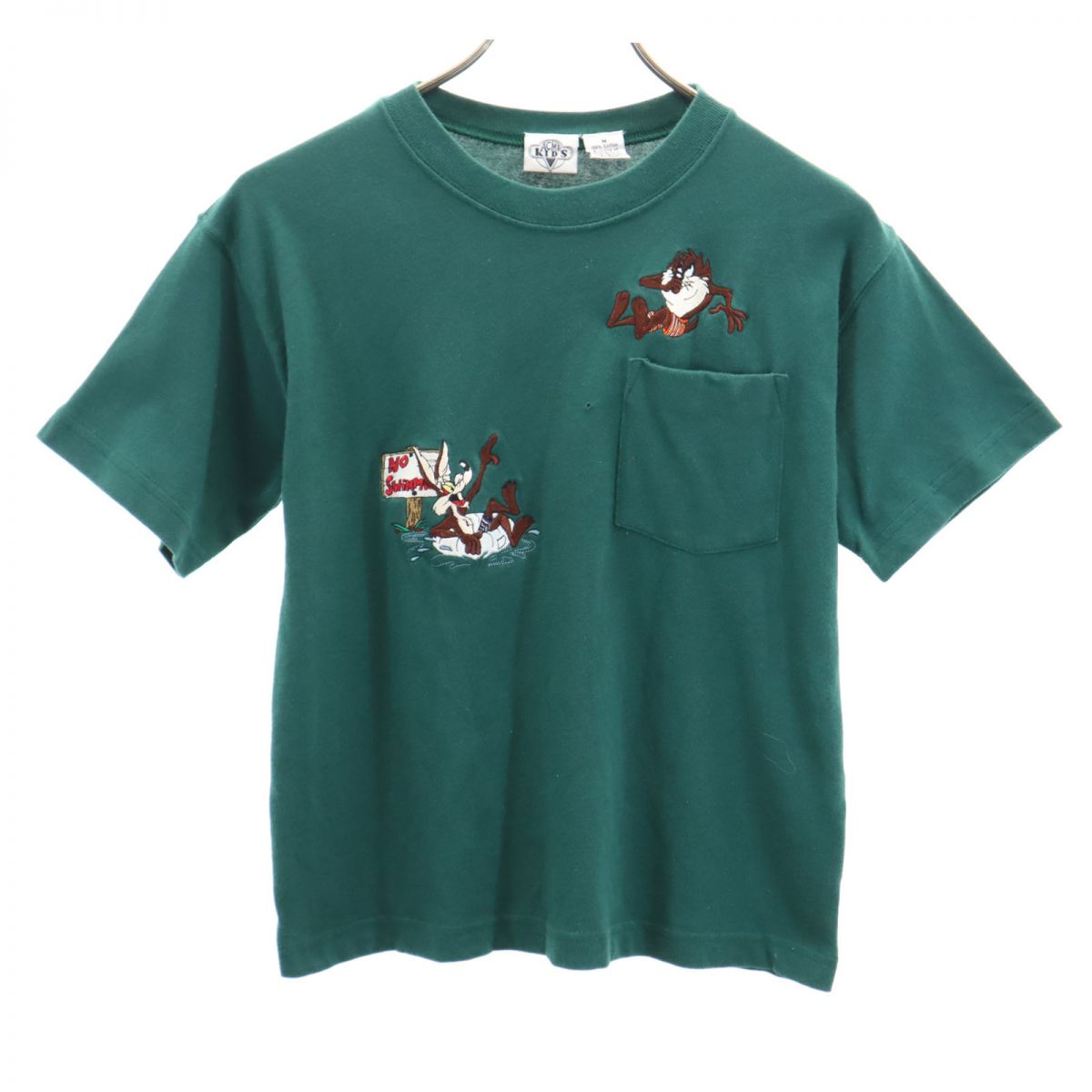 ACME KIDS ワーナーブラザーズ ルーニーチューンズ刺繍 半袖 Tシャツ M グリーン 胸ポケット キッズ