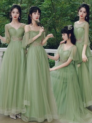グリーンブライズメイドドレス女性用 2024 夏シスターグループスタイルハイエンドスリムパフォーマンスホストイブニングドレススカート