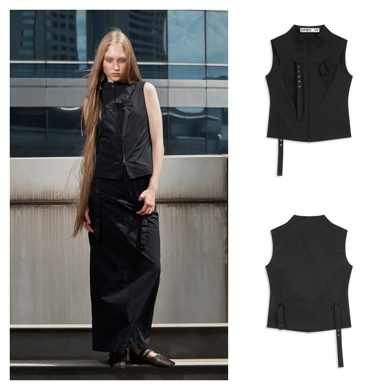 【OPEN Yy】 BELTED ZIP VEST : BLACK
