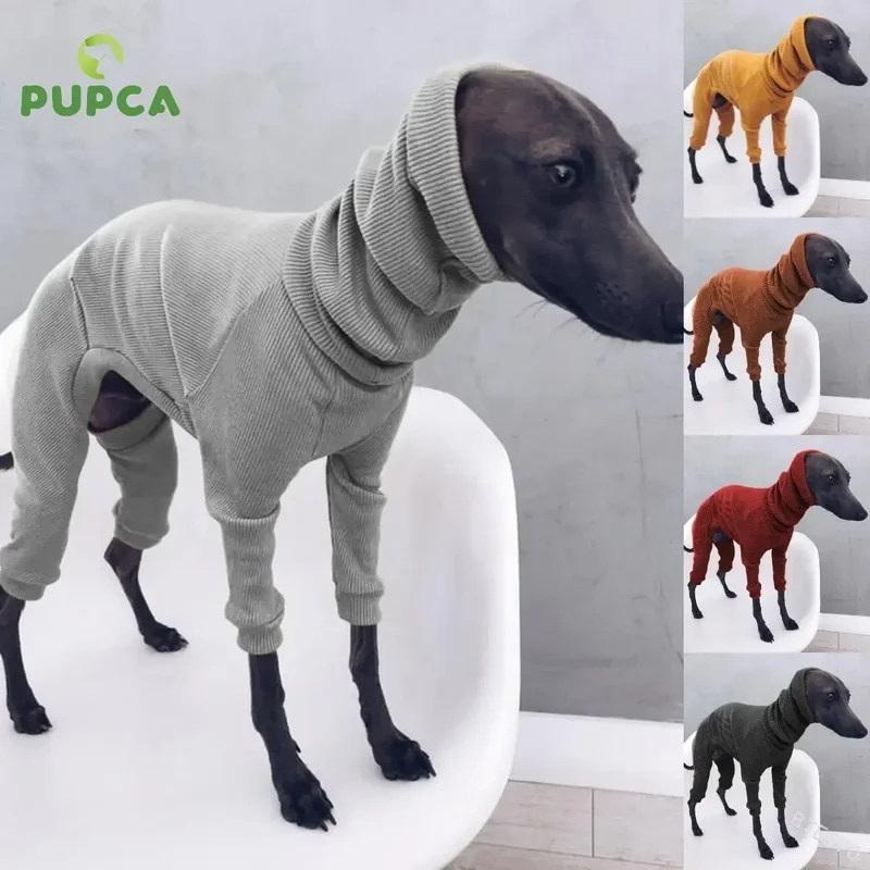 犬用フード付きセーター4本足の衣類ロングスカーフグレー巻き犬の服クローズフィット大型ペット服冬