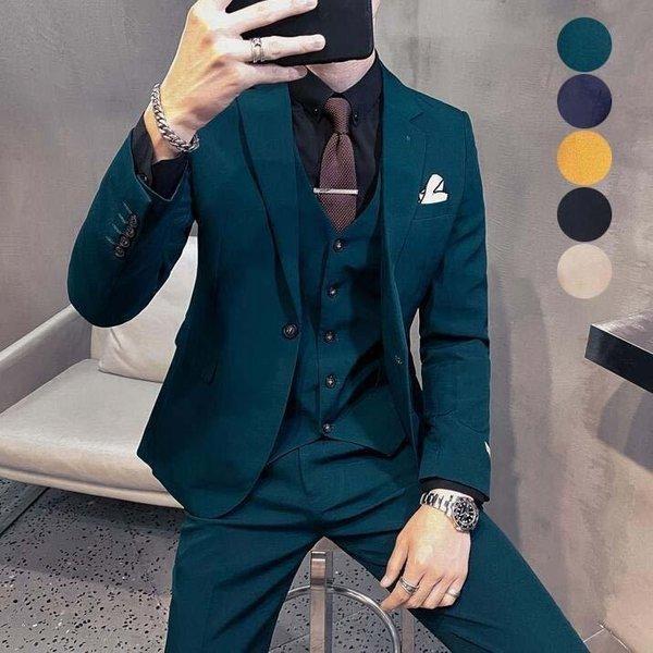 結婚式スーツ メンズスーツ 3ピース スーツセット 紳士服 シングルスーツ 3点セット ジャケット++パンツ 韓国風 ビジネススーツ 上下 冠婚葬祭 通勤