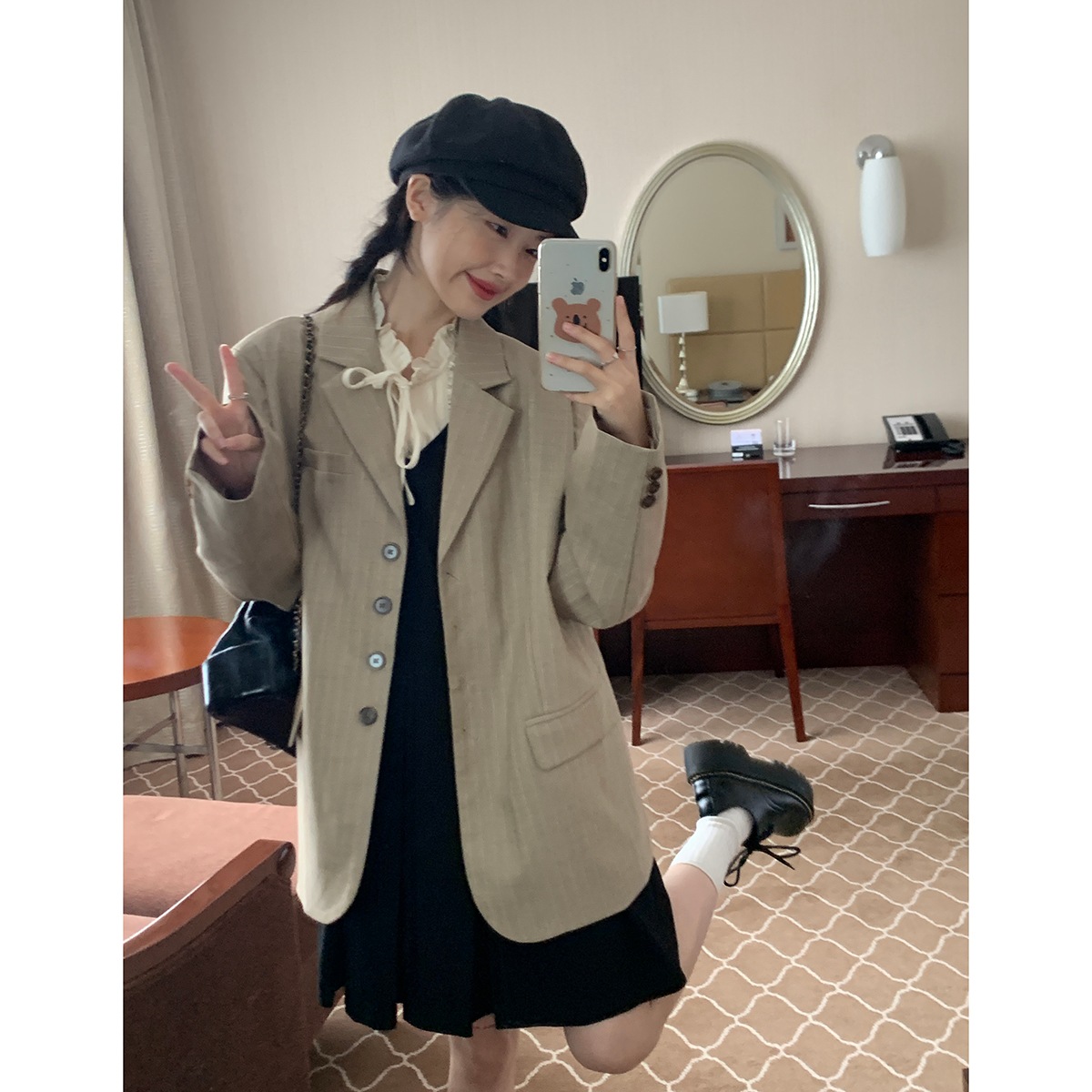 カレッジスタイルレトロブレザー2024初秋韓国風レトロ万能ファッショントップスレディース