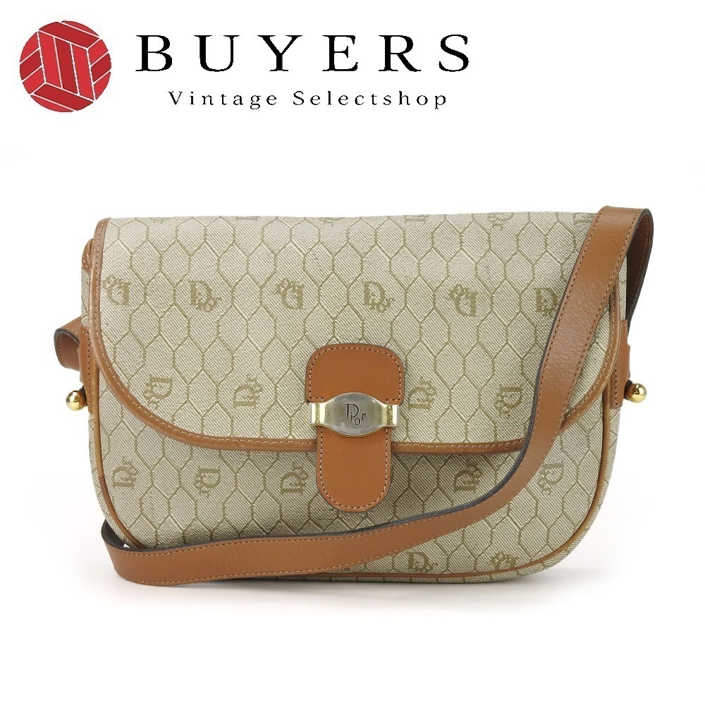 中古 ショルダーバッグ PVC レザー ベージュ ブラウン ハニカム柄 ポシェット 斜め掛け レディース 女性