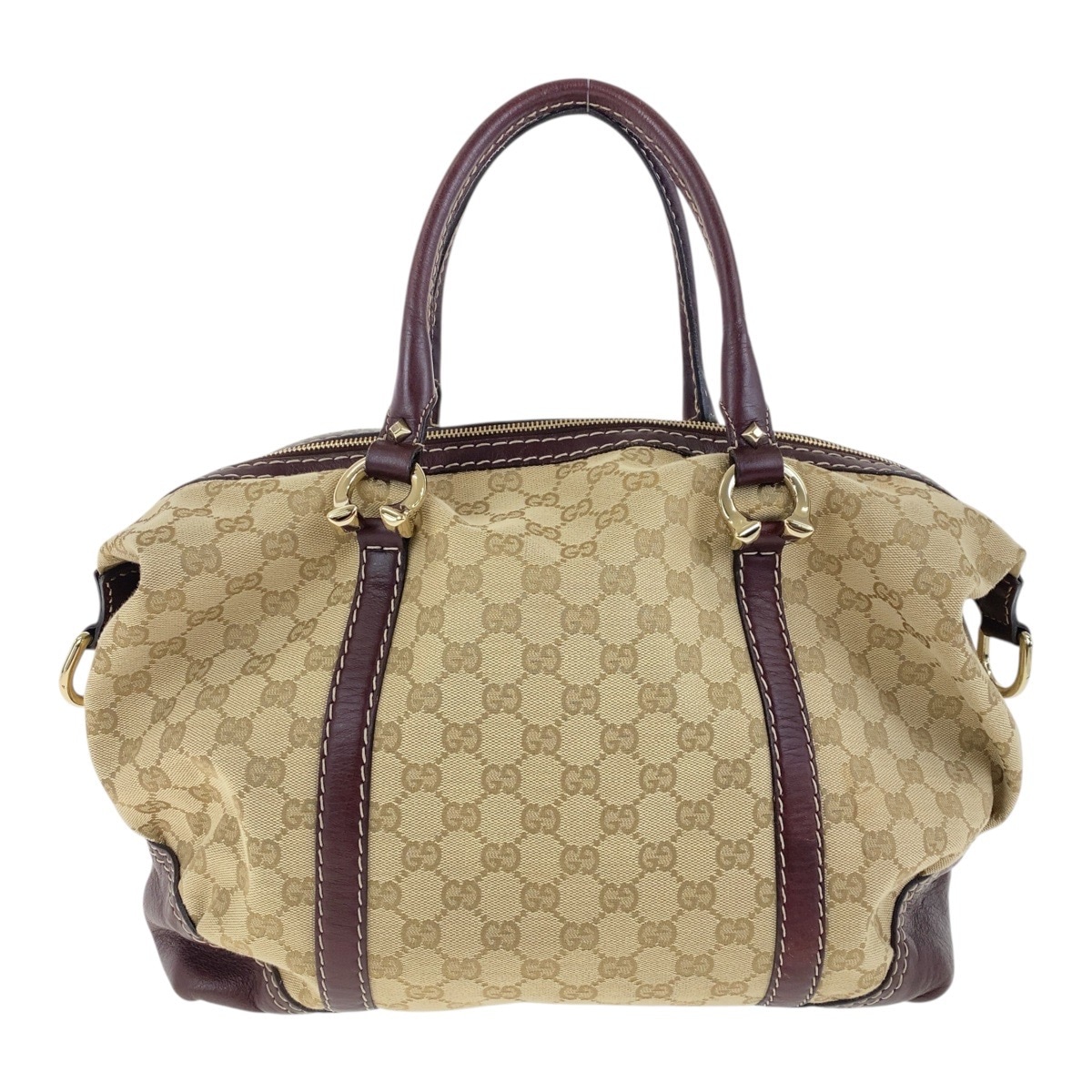 美品 ベージュ ブラウン ゴールド金具 GGキャンバス/レザー 189892 ハンドバッグ ミニボストン レディース 504383