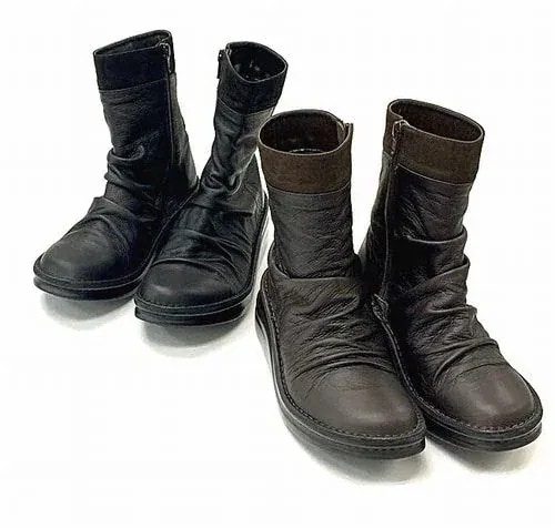 ブーツ レディースシューズ レディースファッション 靴 秋冬 くしゅくしゅ コンビレザー ミドルブー