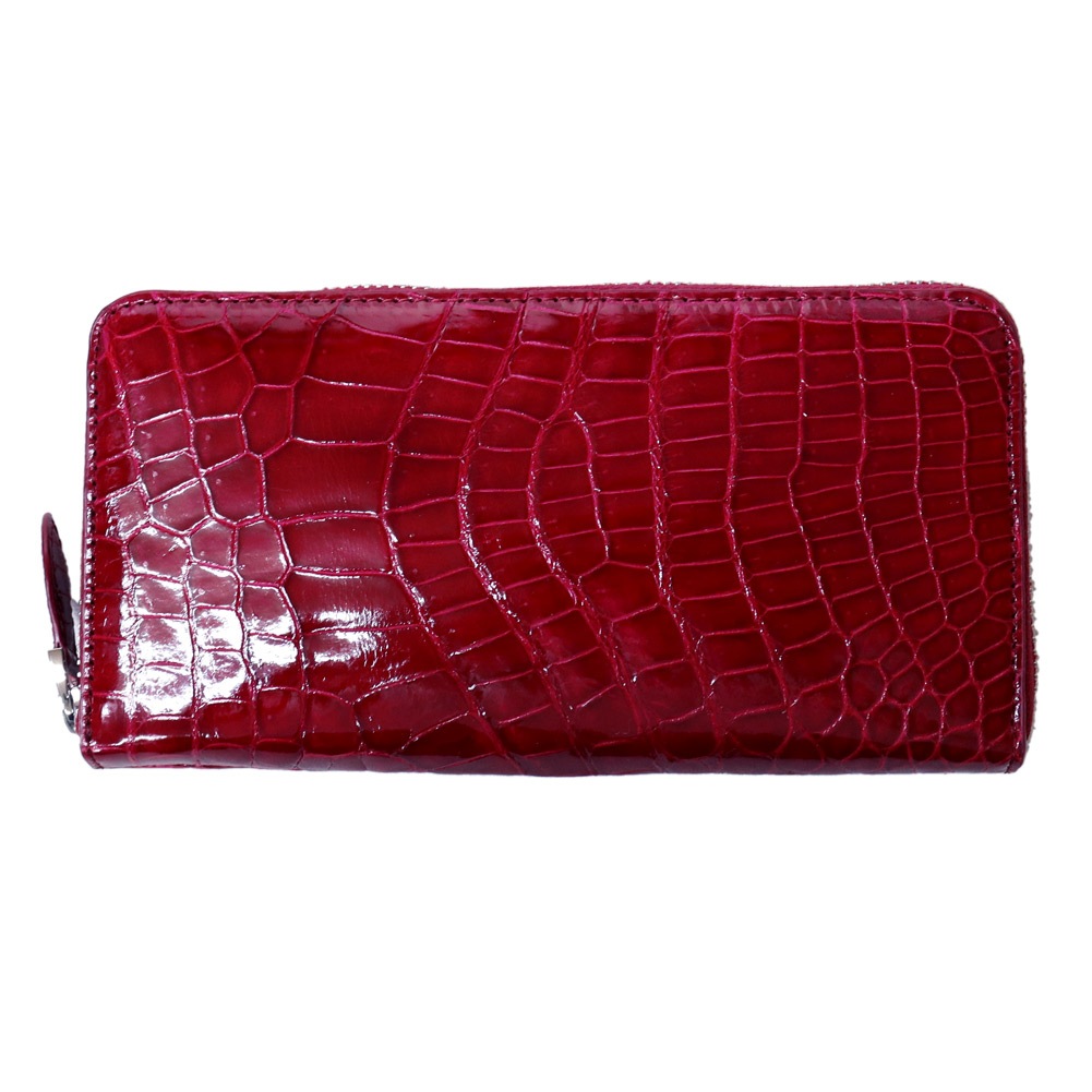 お種銭付 本革 シャイニングクロコ レザー 長財布 ラウンドファスナー シャイニング加工 クロコダイル ワニ革 ツヤツヤ レディース ギフト プレゼント メンズ