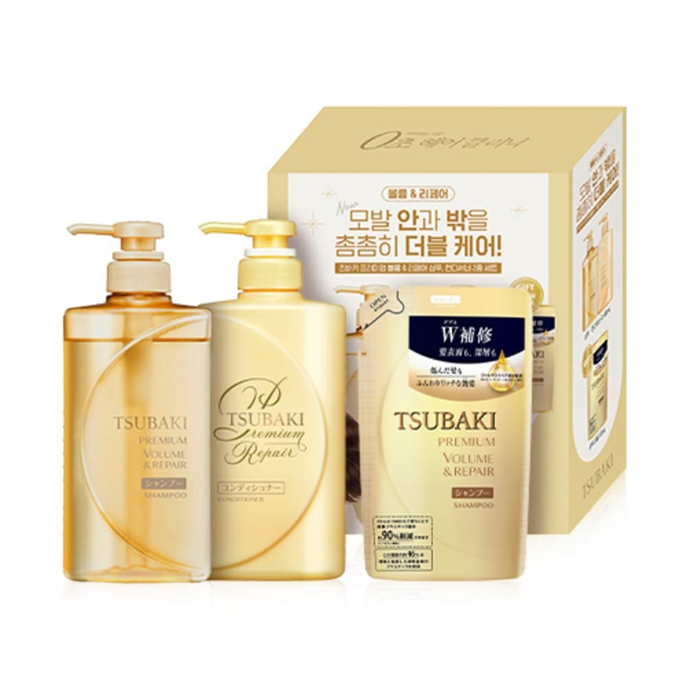 つばきプレミアムボリューム＆リペアシャンプー+コンディショナーセット+シャンプーリフィル330ml1セット