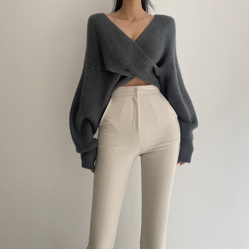 カシュクールセーター カシュクールニット 個性的 カシュクール リブニット ゆったり 細見え オフショル クロス 韓国 レディース オルチャン セクシー 無地 女子会 可愛い 大人可愛い