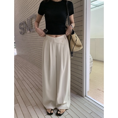 MULVAN黒のハイウエストでほっそり感のあるカジュアルパンツ夏のニッチなゆったりワイドパンツ