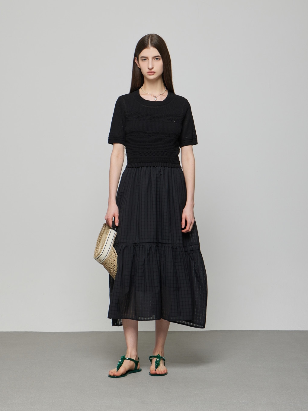 DEWL ニット·ブロック·チェック·ワンピース