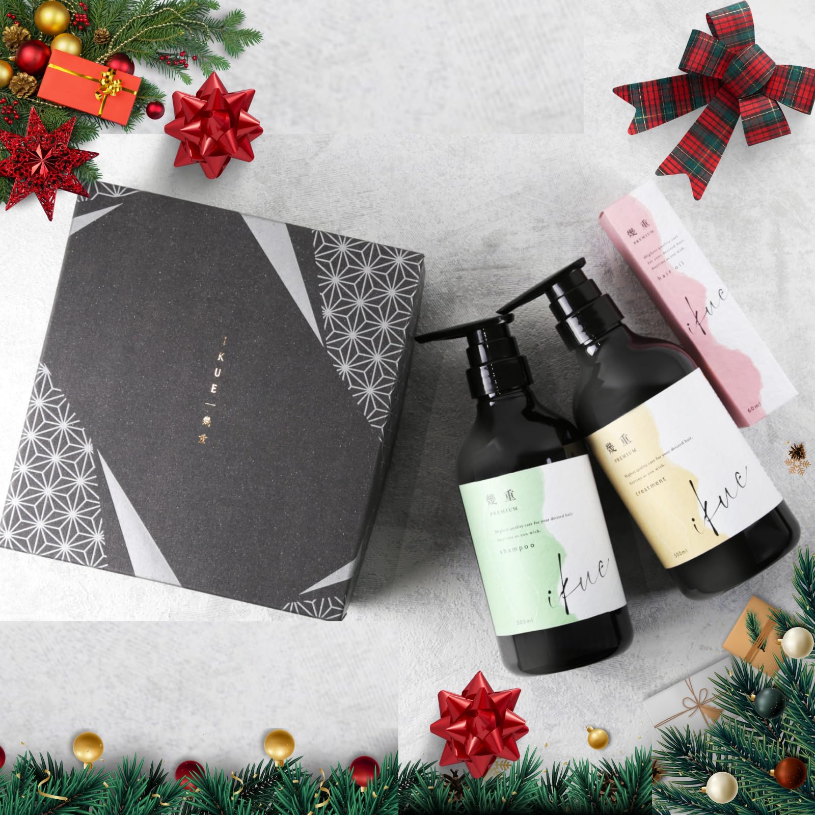 【初売り 福袋】IKUE 幾重プレミアムシャンプー＆トリートメント プレミアムヘアオイル60ml セット商品 ギフトボックス