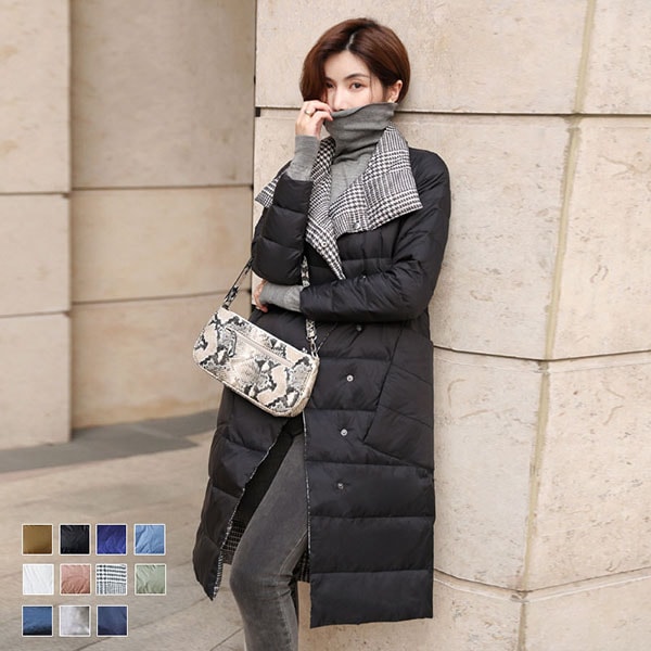 ダウンコート レディース 超軽量 薄手 リバーシブル バイカラー ロング aライン フードなし ビッグポッケ スタンドカラー 軽量 大きいサイズ おしゃれ ダウンジャケット 暖かい あ アウター