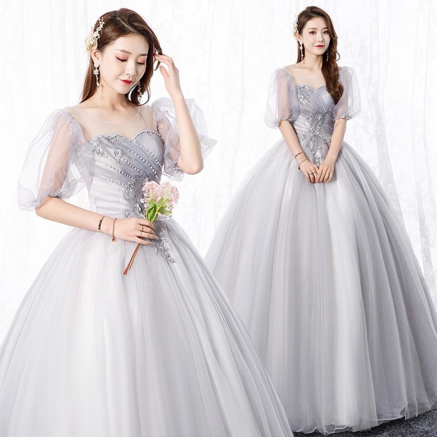 [9月販売促進新品]新作 カラードレス ウェディング ウエディングドレス エンパイアライン 可愛いパフスリーブ お呼ばれ 舞台衣装 撮影 エレガント 演奏会大ヒット