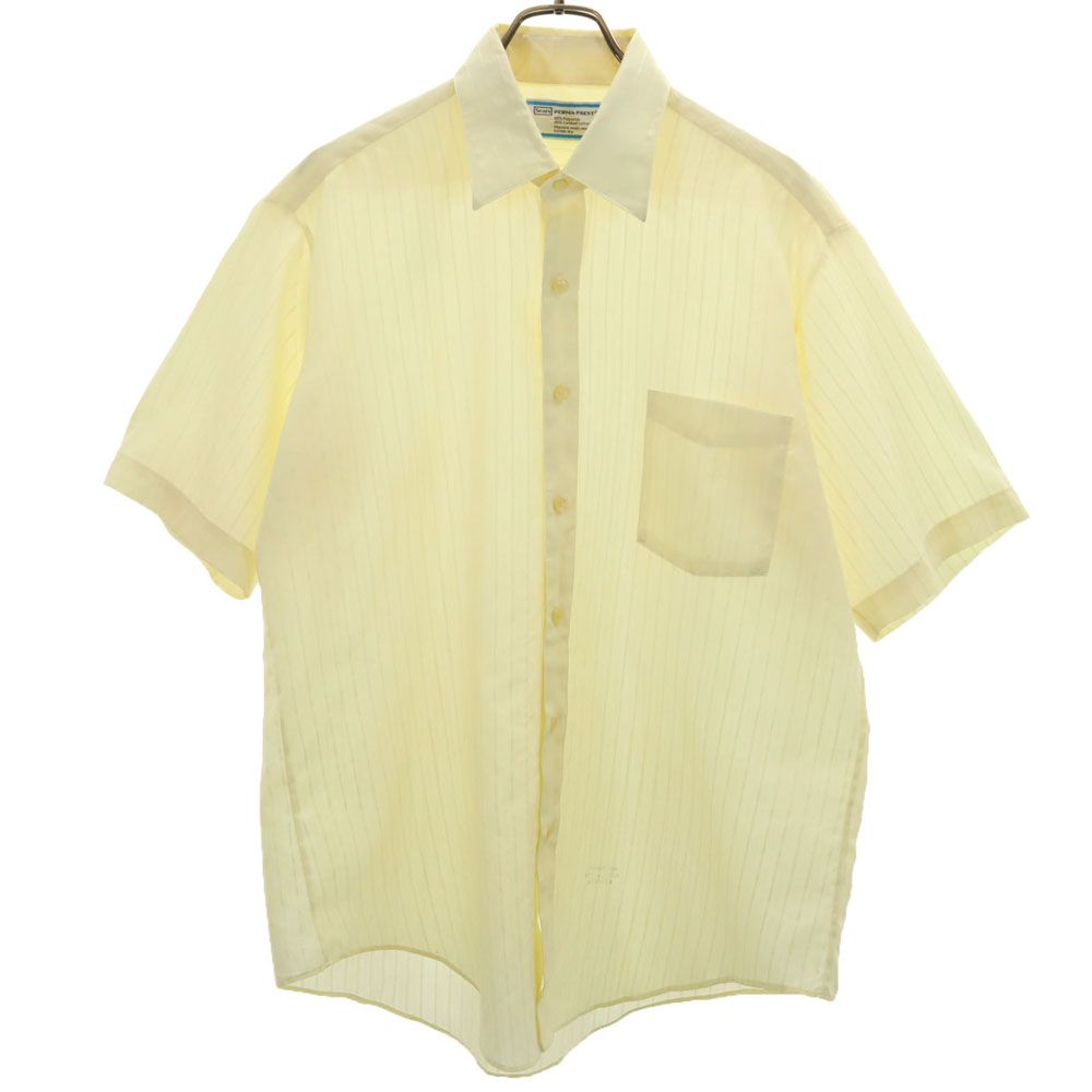 70s ヴィンテージ ストライプ 半袖 シャツ 16 1/2 イエロー系 メンズ