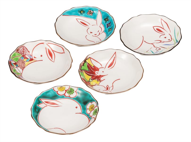 ナカマル『九谷焼』4.2号皿揃花うさぎ K9-98 11,171円