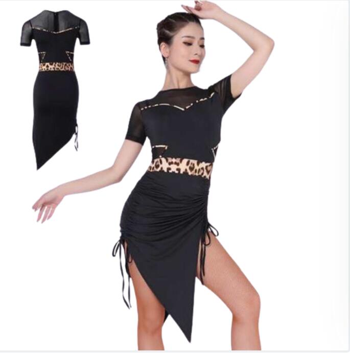 【3日で出荷】社交ダンス衣装 モダンドレス ヒョウ柄 ラテン衣装 半袖 社交ダンスドレス ダンスウエア ダンス衣装 競技着 練習服 レッスン