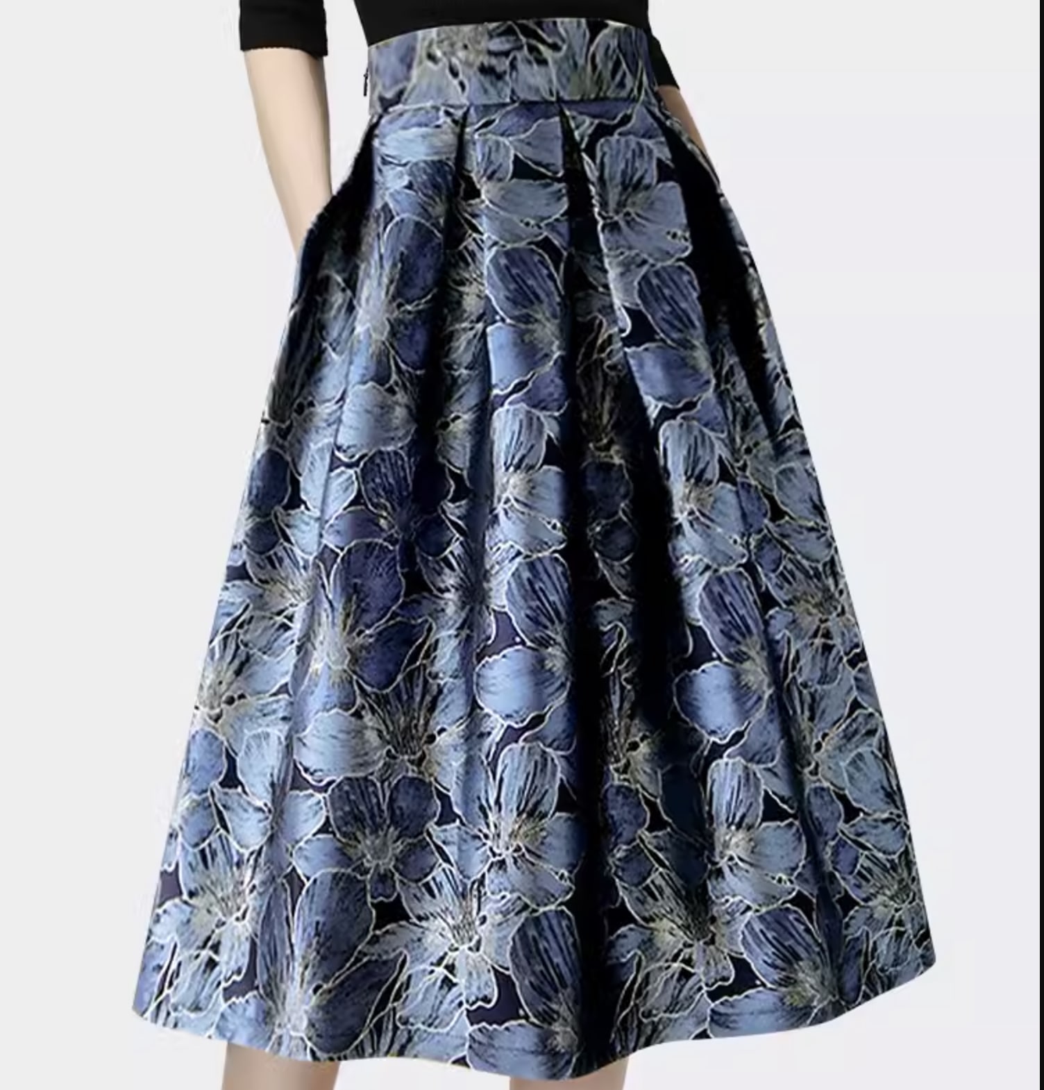 花柄ジャガードスカート レディース ミモレ Aライン フェミニン ポケット ハイウエスト かわいい 大人可愛い きれいめ シンプル カジュアル 上品 おしゃれ レトロ エレガント 高見え 大人女子 9,871円