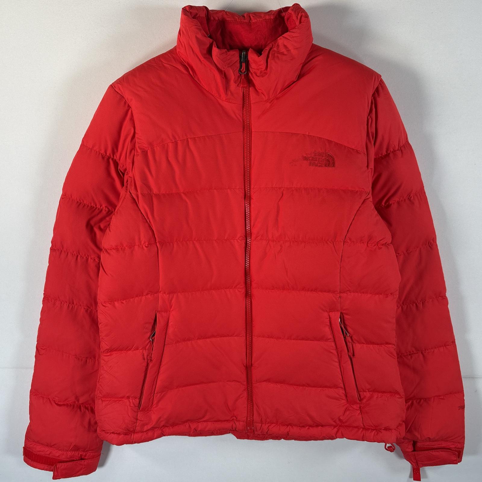 古着 ダウンジャケット ワンポイントロゴ アウトドア フルジップ 700fill M オレンジ系 レディース