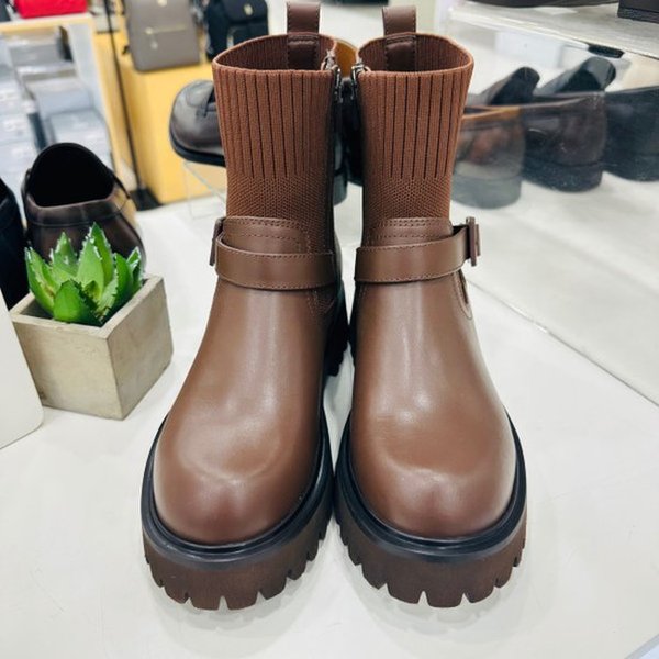 女性5cmヒール ニットワーカーブーツ 516422608AM