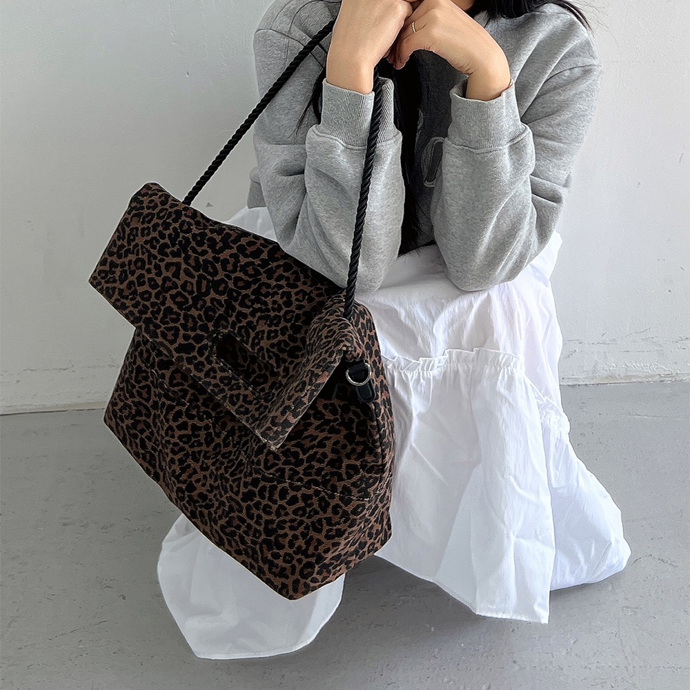 레오파드 캔버스 보부상 에코백 투웨이 스트링백 쇼퍼백 숄더백