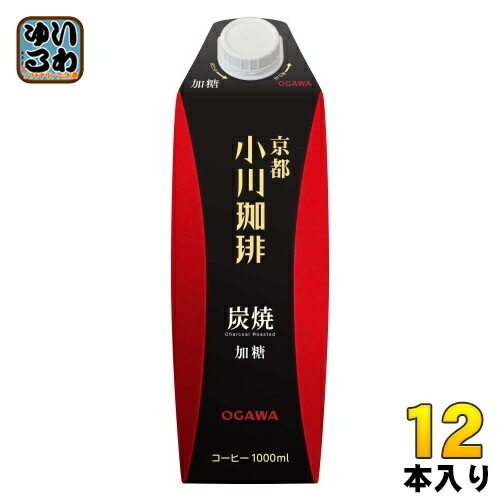 京都 小川珈琲 炭焼珈琲 加糖 1000ml 紙パック 12本 (6本入×2 まとめ買い) コーヒー飲料 アイス珈琲