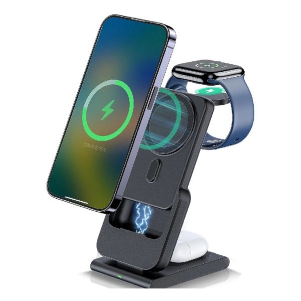 4in1モバイルバッテリー マグネット式ワイヤレス対応 ブラック L-MBM-2