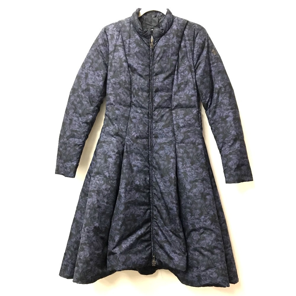 MONCLER モンクレール ダウンコート ロゴ 総柄 メタルロゴ EBONY GIUBBOTTO EBONY JACKET ダウンジャケット ダウン ロング アウター 長袖 ポリエステル ネイビー