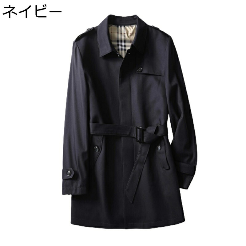 メンズ スプリングコート 春服 ジャケット ハーフ丈 トレンチコート ビジネス 薄手 カジュアル 紳士 アウター ベルト付き コート 防シワ ノーアイロン 中長丈 スリム おしゃれ 大きいサイズ