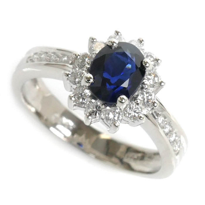 Pt900プラチナ リング指輪 サファイア1.18ct ダイヤモンド 12.5号 6.7g レディース 中古 美品